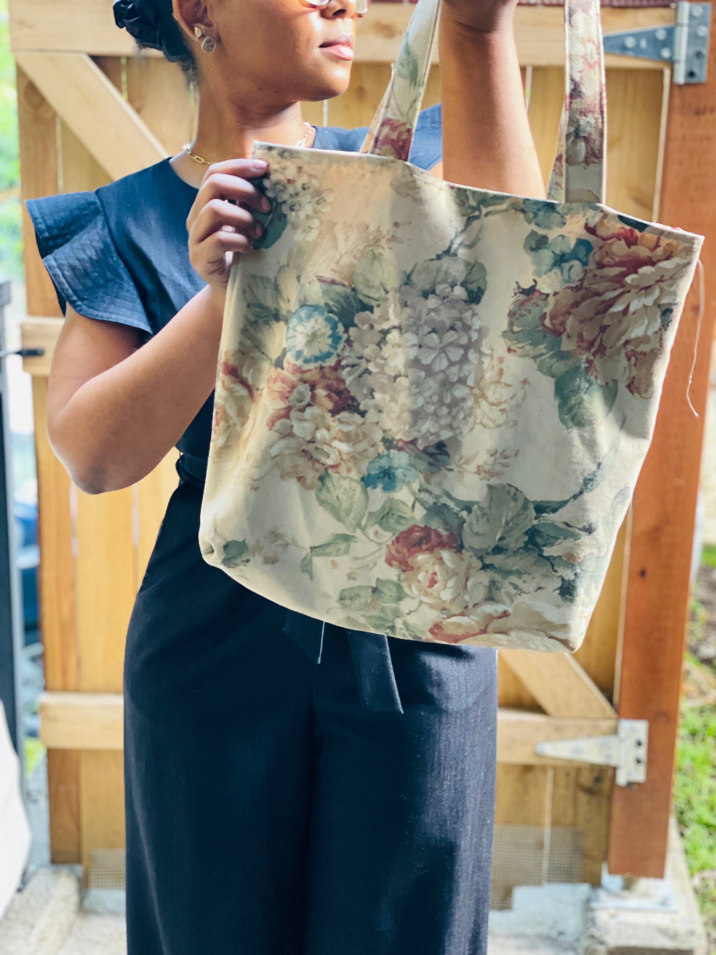 Canvas Vintage Floral Tote Bag